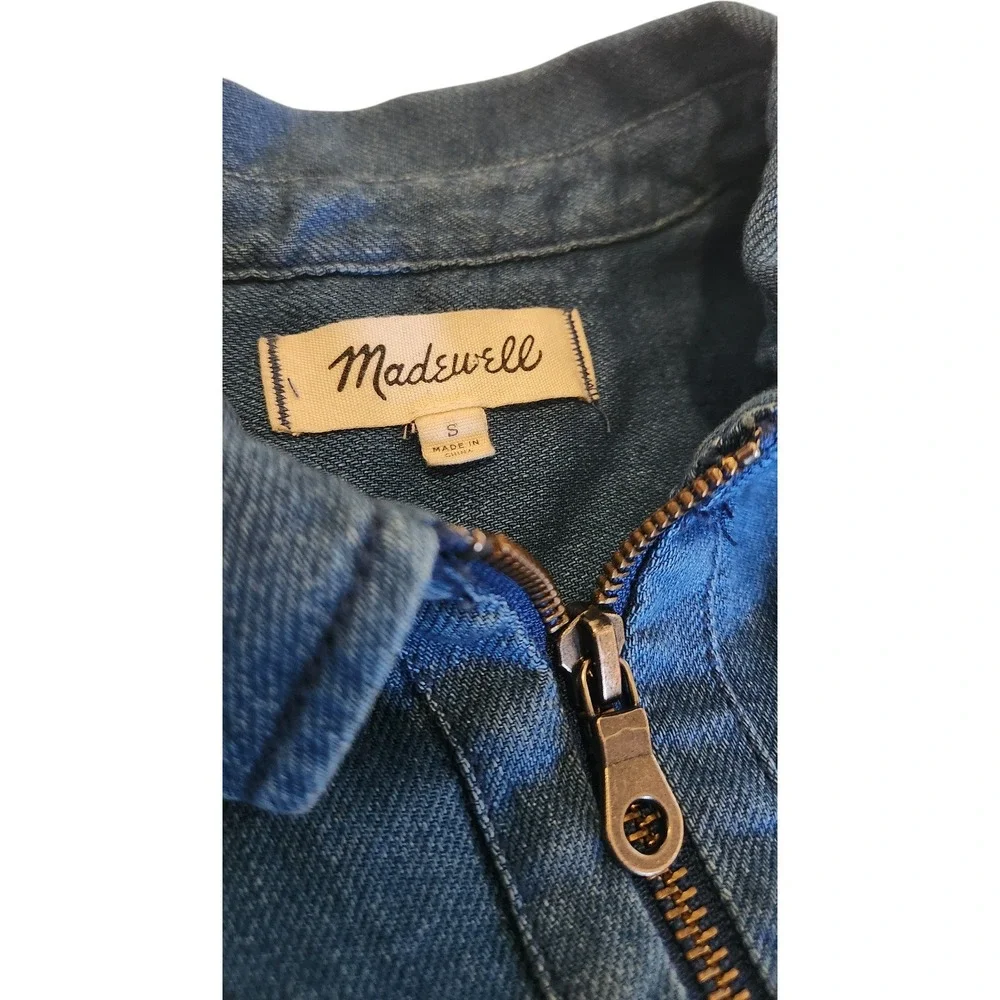 Madewell Womens Denim Quarter Zip Popover Shirt Indigo Blue Small Pockets - Picture 2 of 7